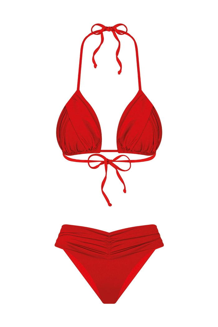 Rory Drapeli Üçgen Koyu Kırmızı Bikini Takımı
