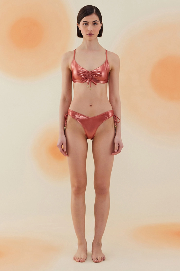 Freesia Shiny Terracota Red Büzgülü Bikini Takımı