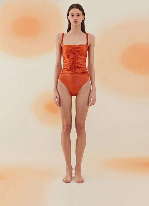 HAMADA FLAME ORANGE DRAPELİ STRAPLEZ MAYO