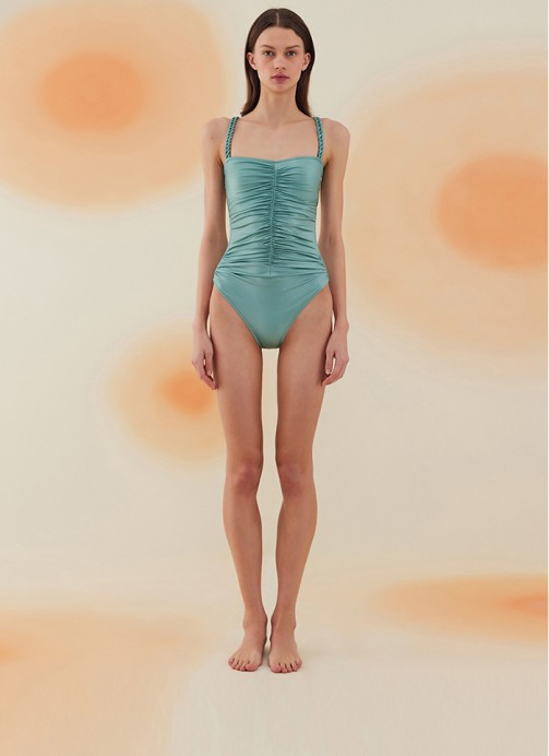 HAMADA MINT GREEN DRAPELİ STRAPLEZ MAYO