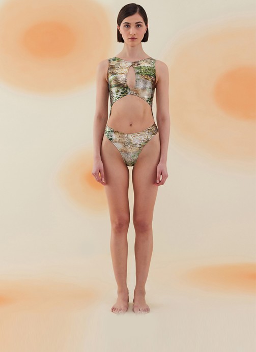 BAYUDA PHANTOM SNAKE PATTERN HALTER KESİM PENCERELİ MAYO
