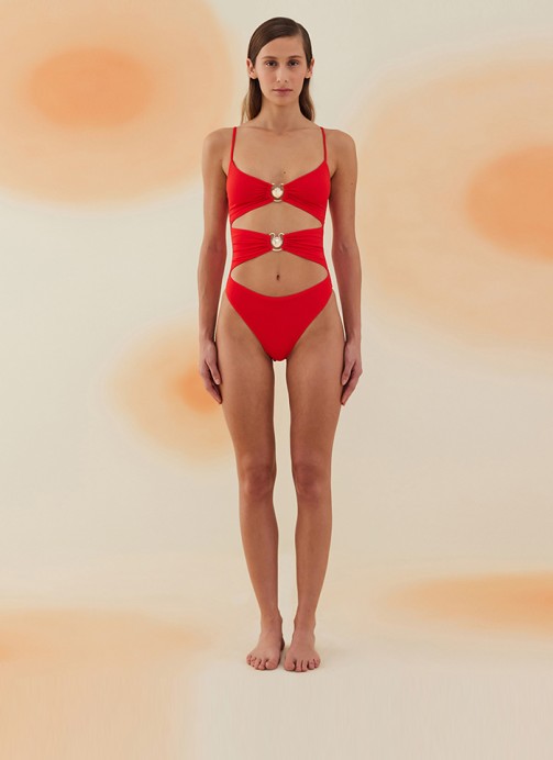 WAHIBA SCARLET RED DENİZ KABUKLU PENCERELİ MAYO