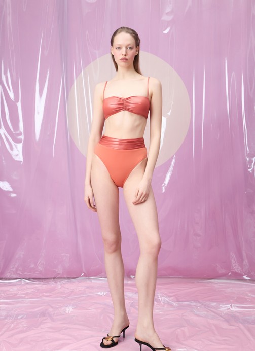 DORINA BURNT ORANGE DRAPELI CIFT RENK STRAPLEZ BIKINI TAKIMI