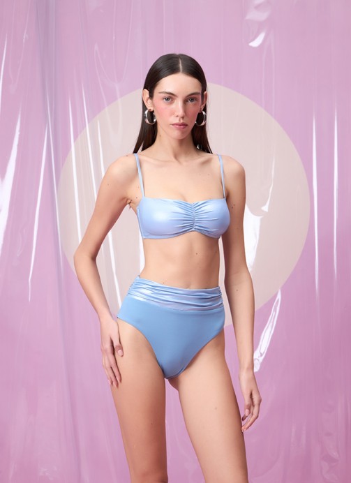 DORINA SKY BLUE DRAPELI CIFT RENK STRAPLEZ BIKINI TAKIMI