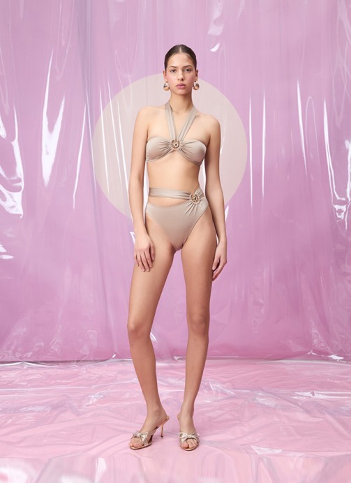 AMADA STONE BEIGE GÜNEŞ AKSESUARLI BALENLİ BOYUNDAN BAĞLAMALI  BİKİNİ TAKIMI