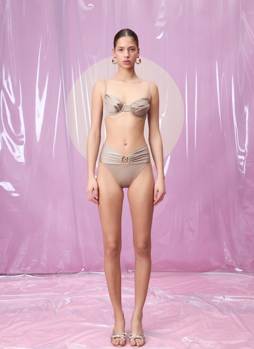 SERENATA STONE BEIGE GÜNEŞ AKSESUARLI BALENLİ YÜKSEK BEL BİKİNİ TAKIMI