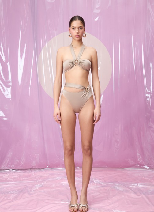 AMADA STONE BEIGE GÜNEŞ AKSESUARLI BALENLİ BOYUNDAN BAĞLAMALI  BİKİNİ TAKIMI