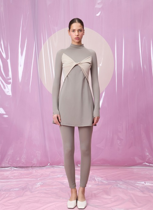 LAVANDA CRISPALE GREY DÜĞÜM DETAYLI UZUN TESETTÜR TAKIM MAYO