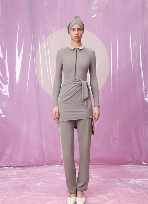 ROMINA CRISPALE GREY POLO YAKA ETEKLİ TESETTÜR TAKIM MAYO