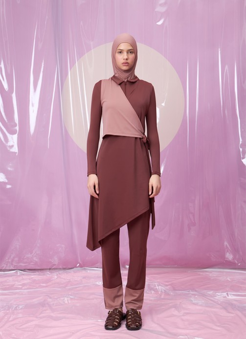 VENTANA ROSEWOOD POLO YAKA BAĞLAMALI ETEKLİ TESETTÜR TAKIM MAYO