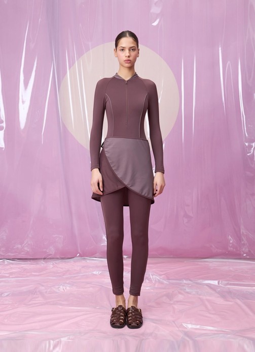 CANDORA ROUGE FERMUAR DETAYLI ETEKLİ TESETTÜR TAKIM MAYO