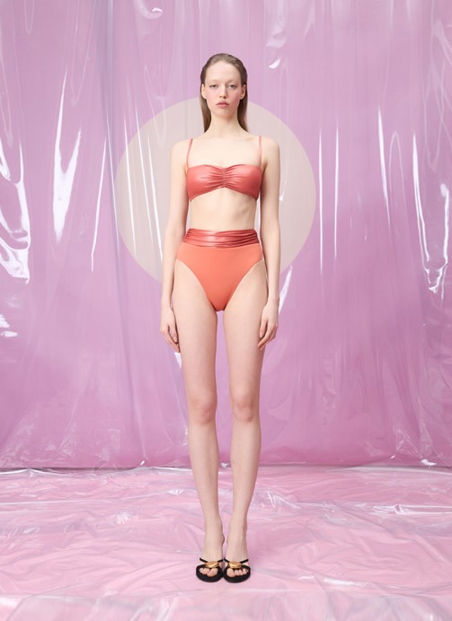 DORINA BURNT ORANGE DRAPELI CIFT RENK STRAPLEZ BIKINI TAKIMI