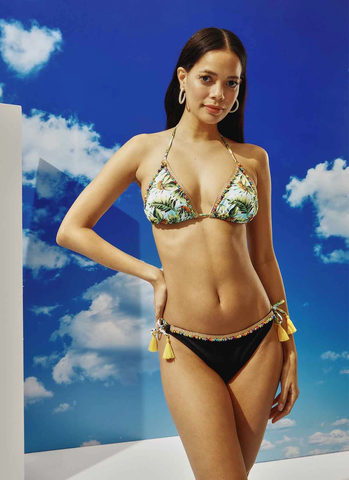 Şerit Boncuklu Üçgen Bikini
