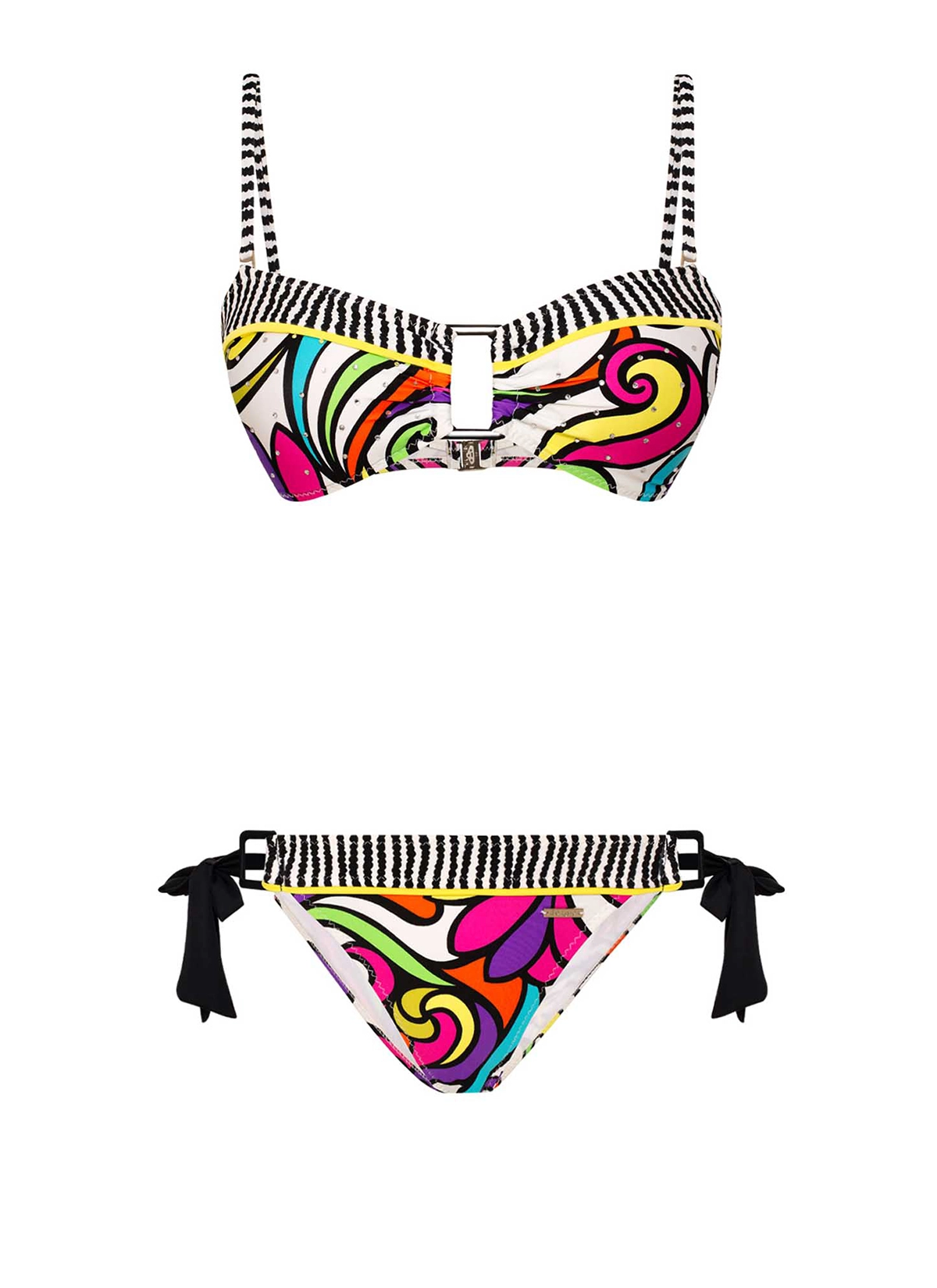 Renkli Geometrik Desenli Taş Baskılı Straplez Bikini