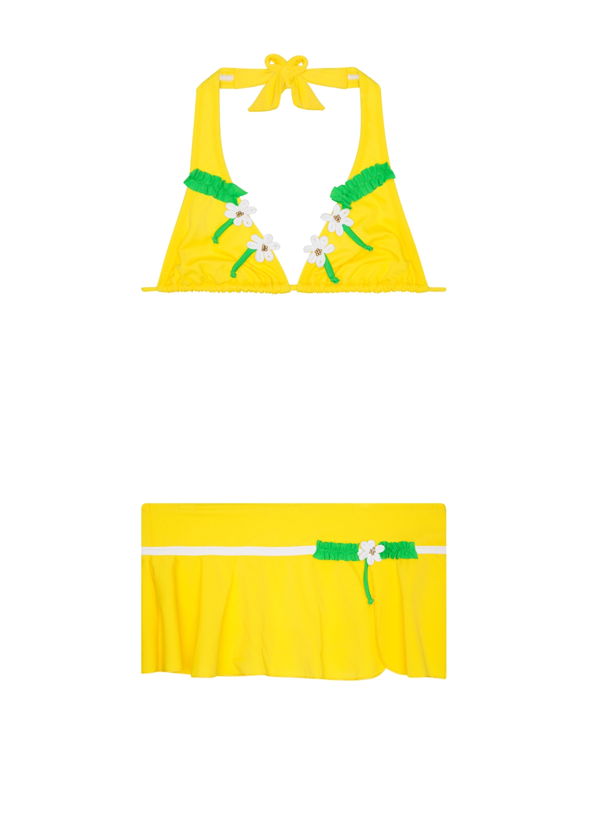 Sarı Desenli Üçgen Volanlı Bikini Takımı