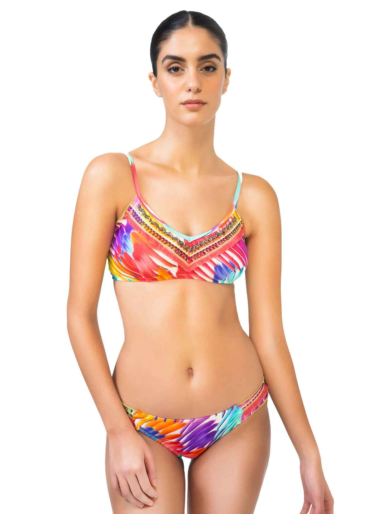 Boncuk Nakışlı V Yaka Halter Bikini
