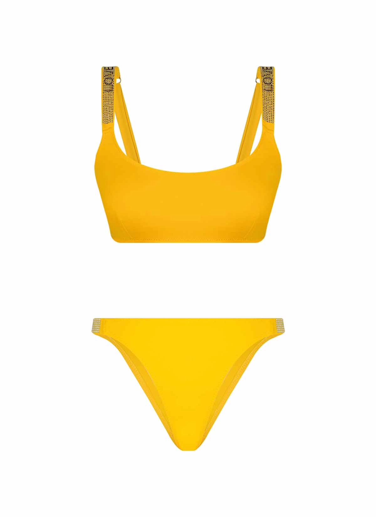 Love Taş Baskılı Sarı Atlet Bikini Takımı