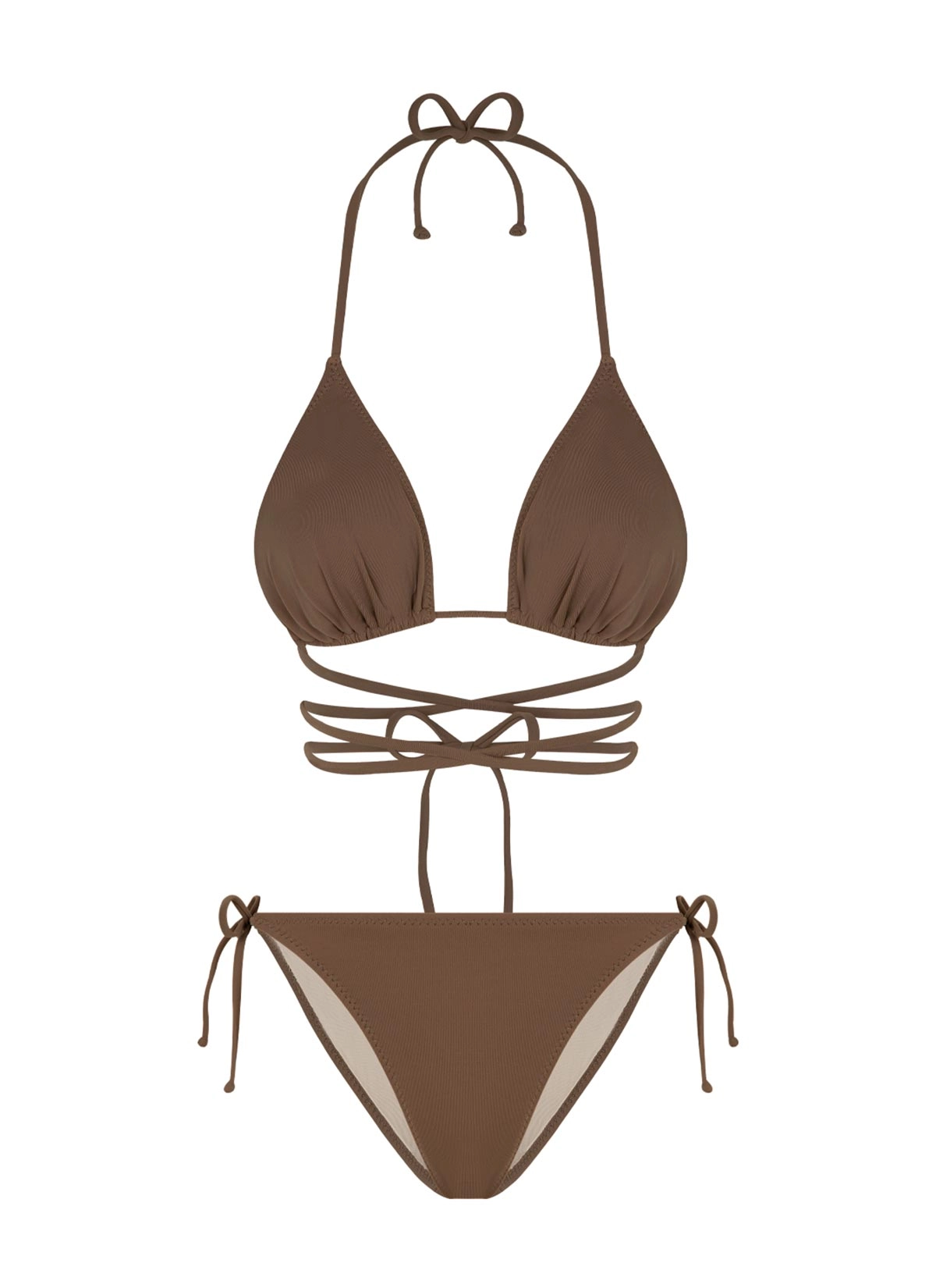 Haki Belden Bağcıklı Üçgen Bikini Takımı