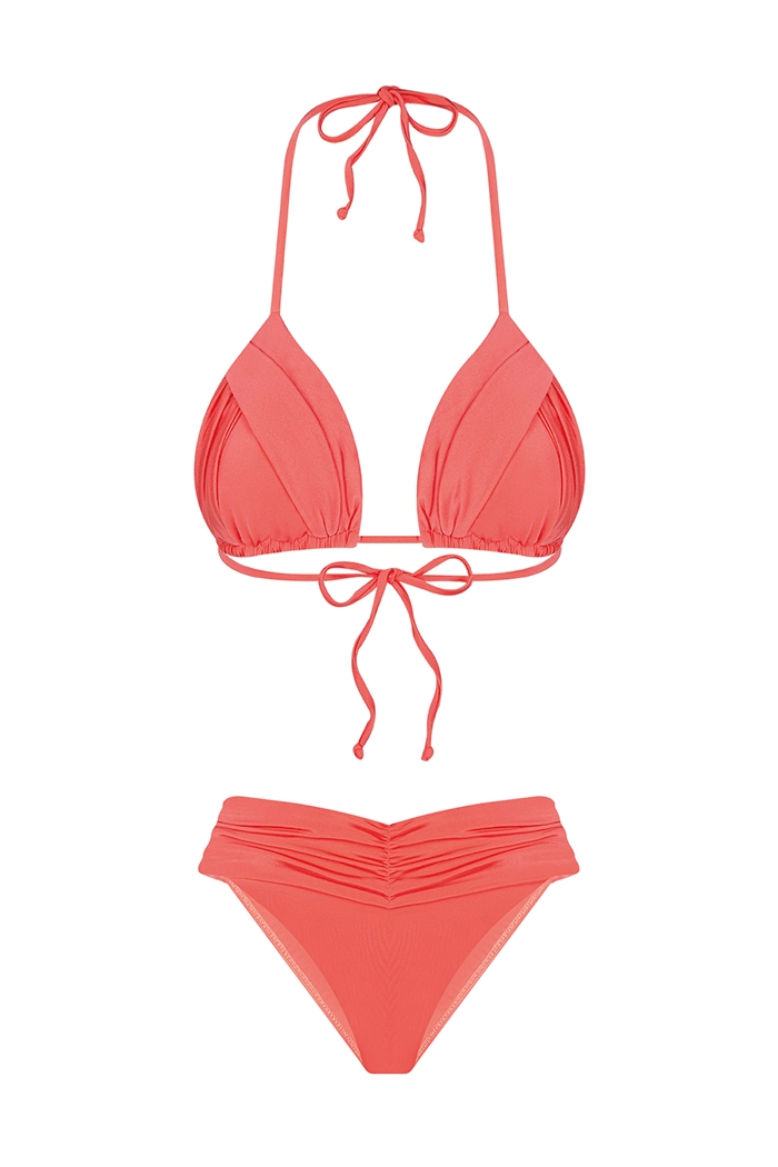 Rory Drapeli Üçgen Somon Bikini Takımı