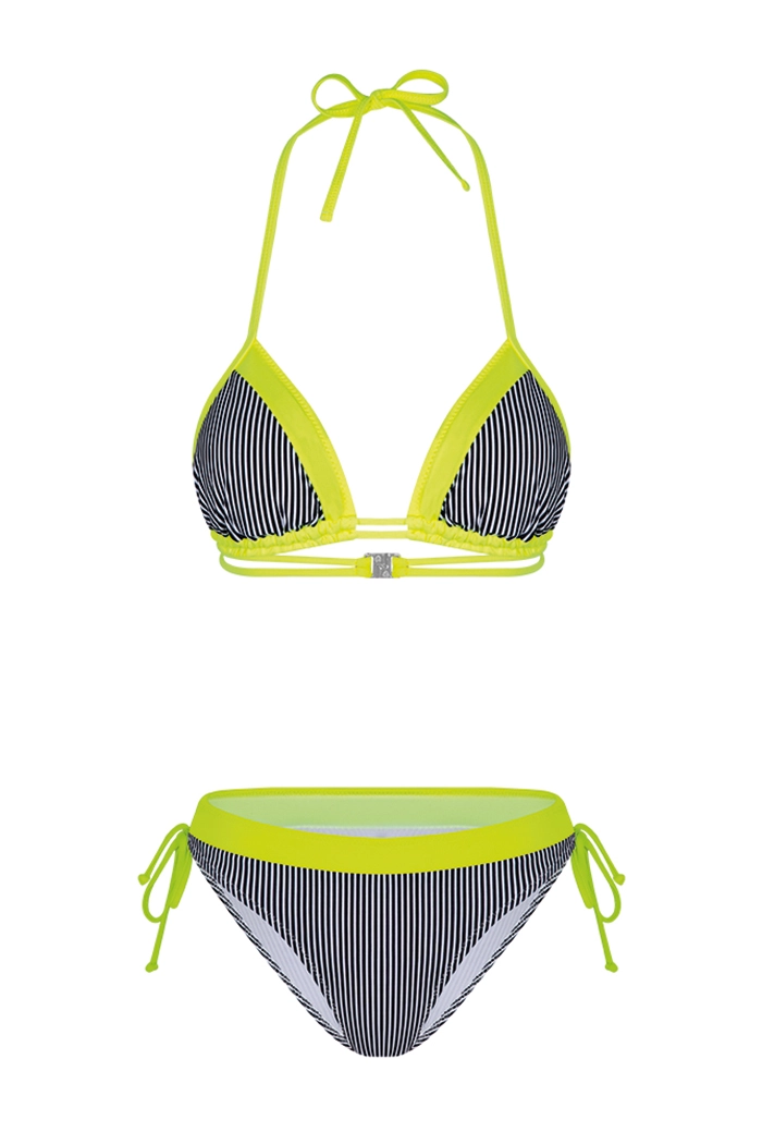 Üçgen Neon Sarı Çizgili Bikini Takımı