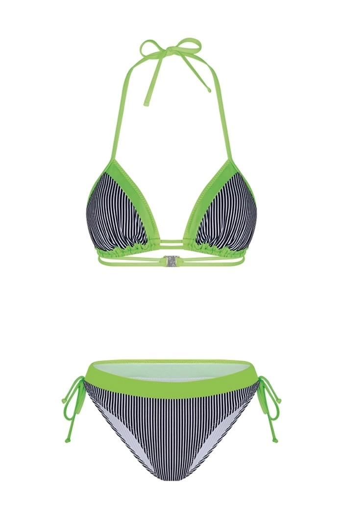 Lanao Üçgen Neon Yeşil Çizgili Bikini Takımı
