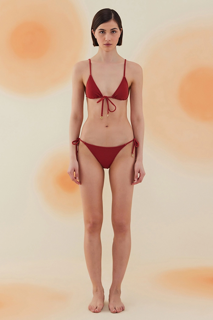 Barrel Burgundy Terry Bağcıklı Üçgen Bikini Takımı