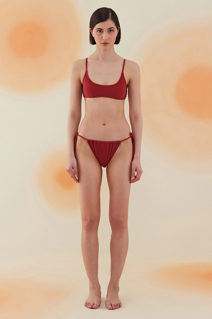 Blaze Burgundy Terry Kare Yaka Askılı Bikini Takımı