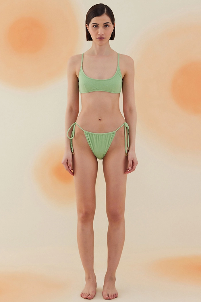 Blaze Pistachio Green Terry Kare Yaka Askılı Bikini Takımı