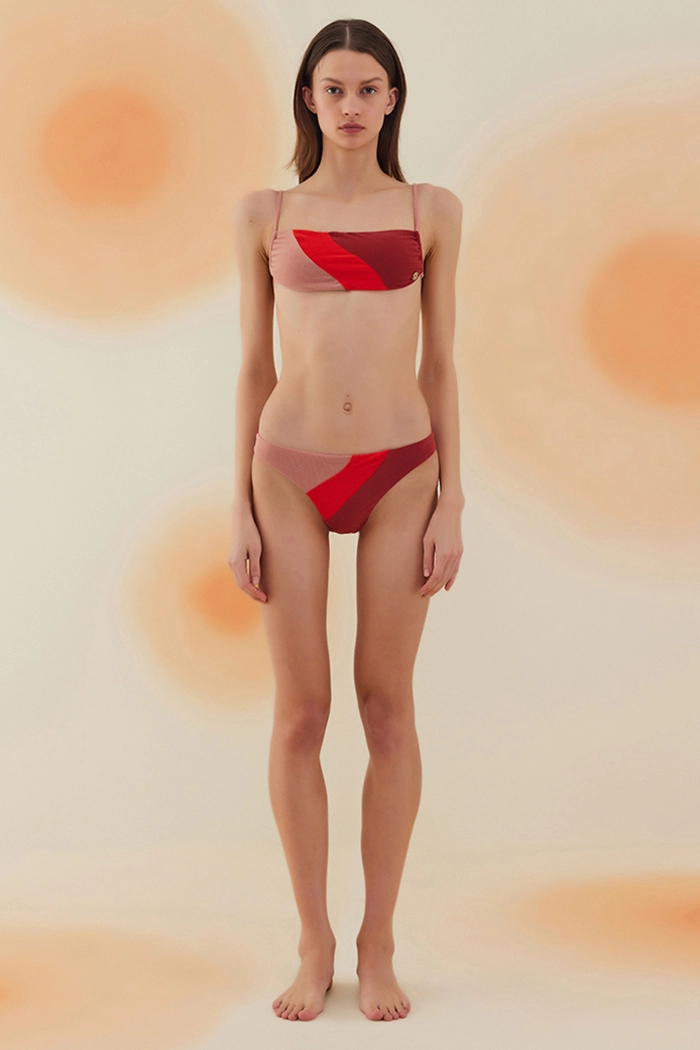 Flat Burgundy Terry Straplez Bikini Takımı