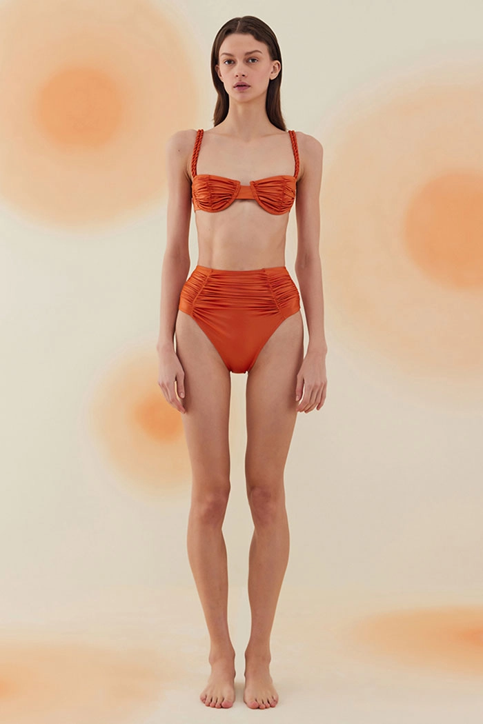 Erg Flame Orange Drapeli Yüksek Bel Bikini Takımı