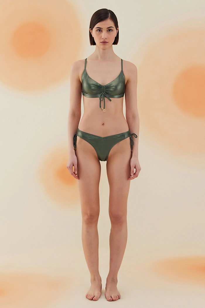 Freesia Shiny Hunter Green Büzgülü Bikini Takımı