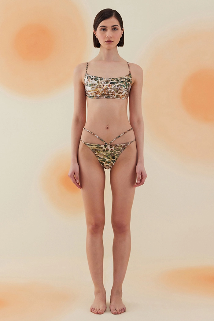 Thar Phantom Snake Pattern Straplez Belden Bağcıklı Bikini Takımı