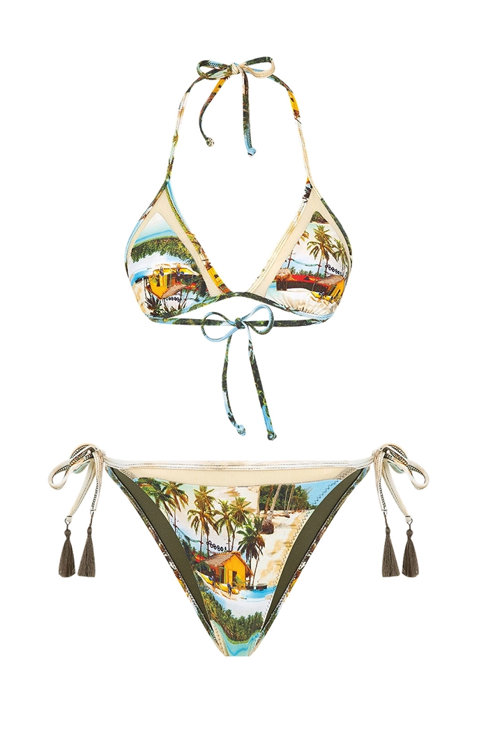 Jemima Manzara Desenli Üçgen Bikini Takımı