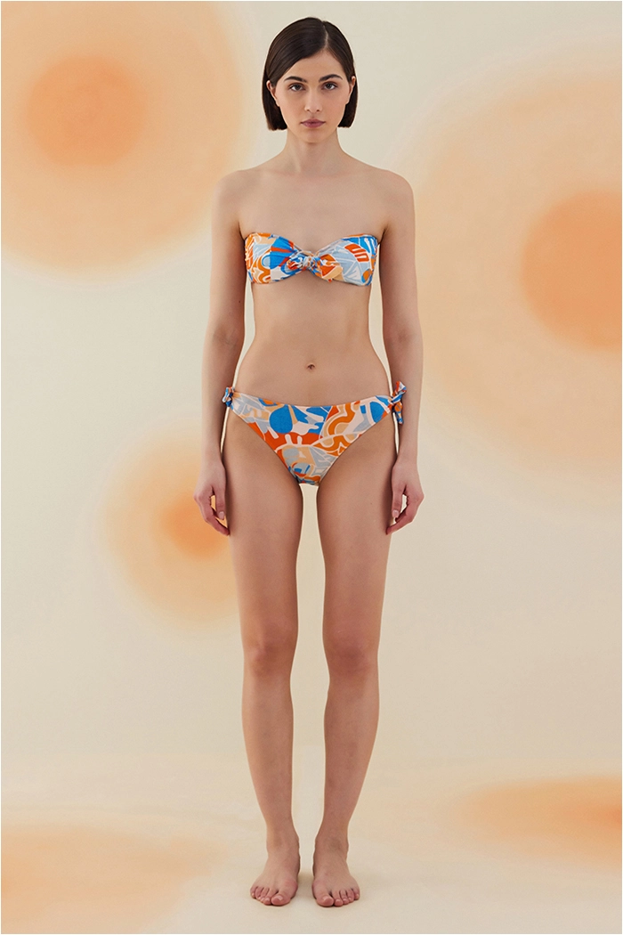 Tumble Abstract Floral Pattern Straplez Bağcıklı Bikini Takımı