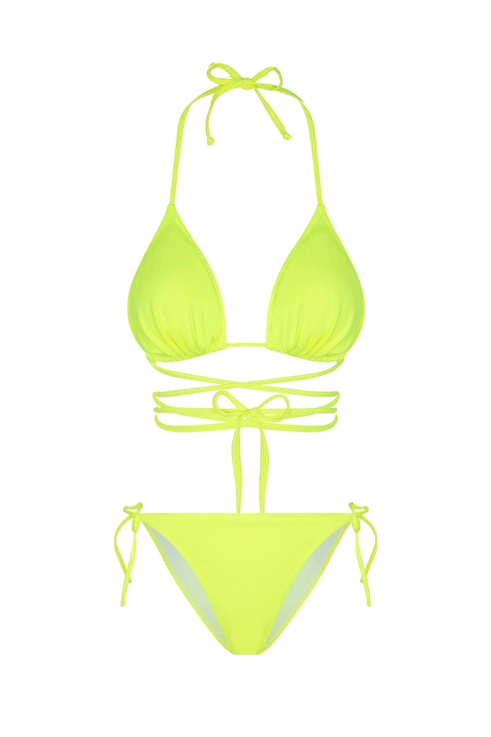 Janis Neon Yeşil Belden Bağcıklı Üçgen Bikini Takımı