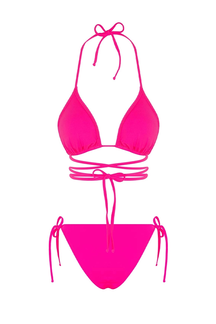 Janis Fuşya Belden Bağcıklı Üçgen Bikini Takımı