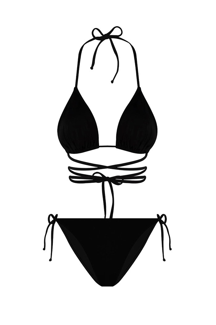 Janis Siyah Belden Bağcıklı Üçgen Bikini Takımı