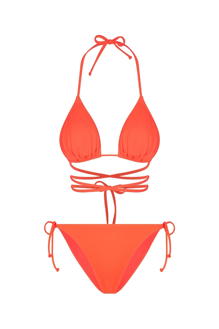 Janis Turuncu Belden Bağcıklı Üçgen Bikini Takımı
