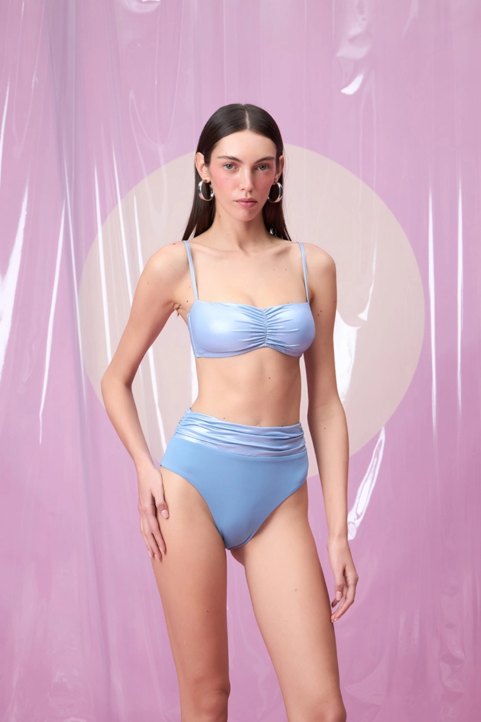 DORINA SKY BLUE DRAPELI CIFT RENK STRAPLEZ BIKINI TAKIMI