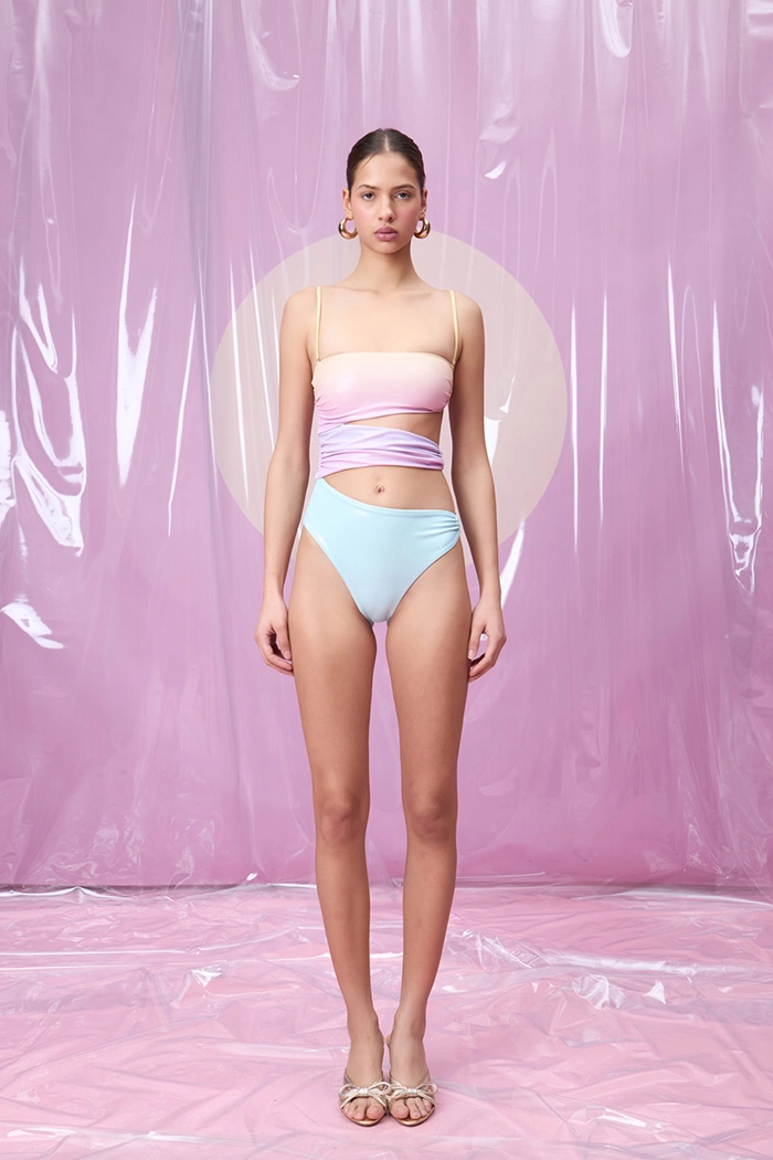 STELLARIS CANDY PINK DEGRADE HALKA AKSESUARLI PENCERELI STRAPLEZ MAYO