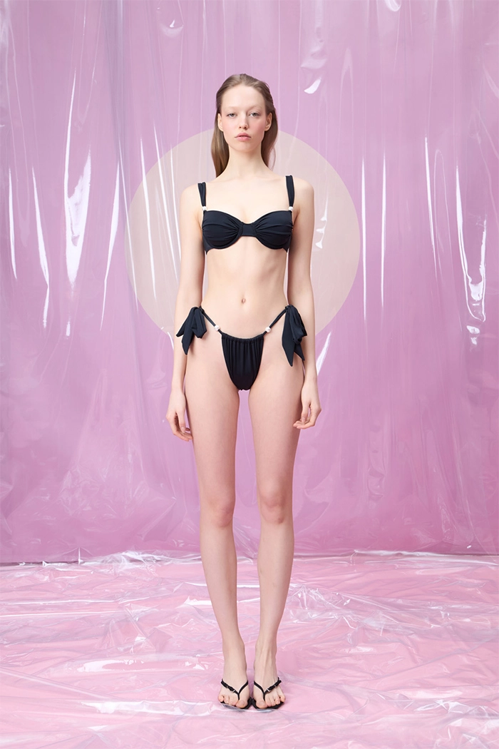 CARINO BLACK İNCİ DETAYLI KALIN ASKILI BALENLİ BİKİNİ TAKIMI