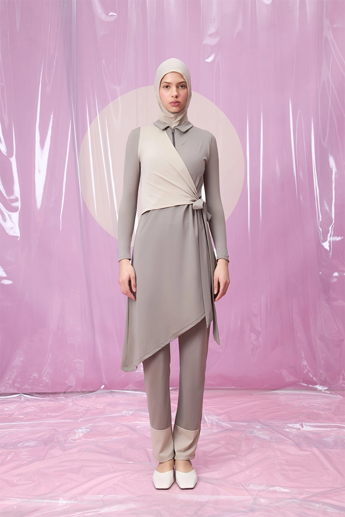 VENTANA CRISPALE GREY POLO YAKA BAĞLAMALI ETEKLİ TESETTÜR TAKIM MAYO