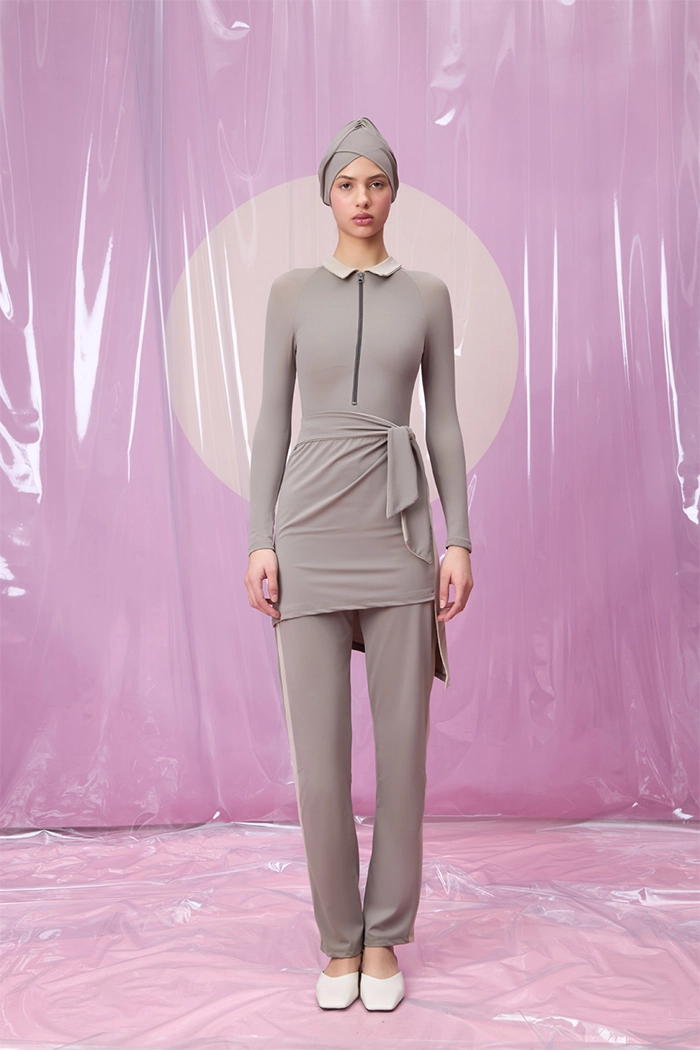 ROMINA CRISPALE GREY POLO YAKA ETEKLİ TESETTÜR TAKIM MAYO