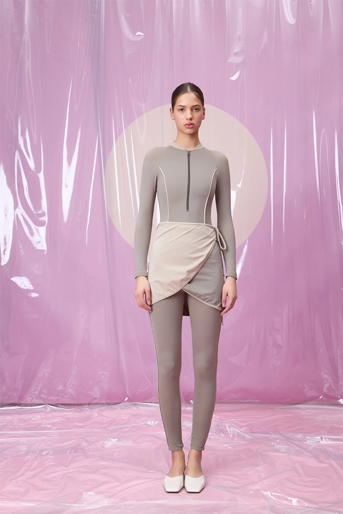 CANDORA CRISPALE GREY FERMUAR DETAYLI ETEKLİ TESETTÜR TAKIM MAYO