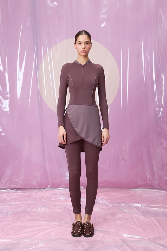 CANDORA ROUGE FERMUAR DETAYLI ETEKLİ TESETTÜR TAKIM MAYO