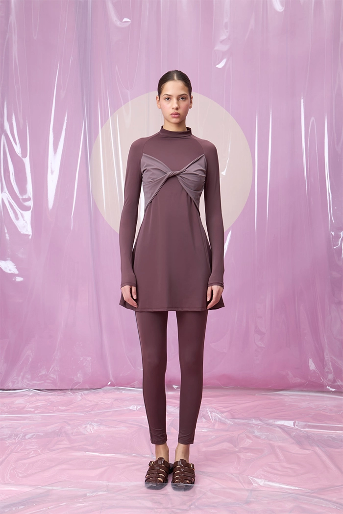 LAVANDA ROUGE DÜĞÜM DETAYLI UZUN TESETTÜR TAKIM MAYO