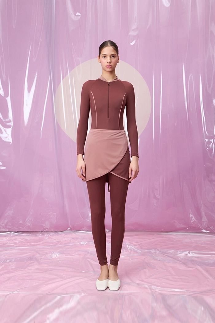 CANDORA ROSEWOOD FERMUAR DETAYLI ETEKLİ TESETTÜR TAKIM MAYO