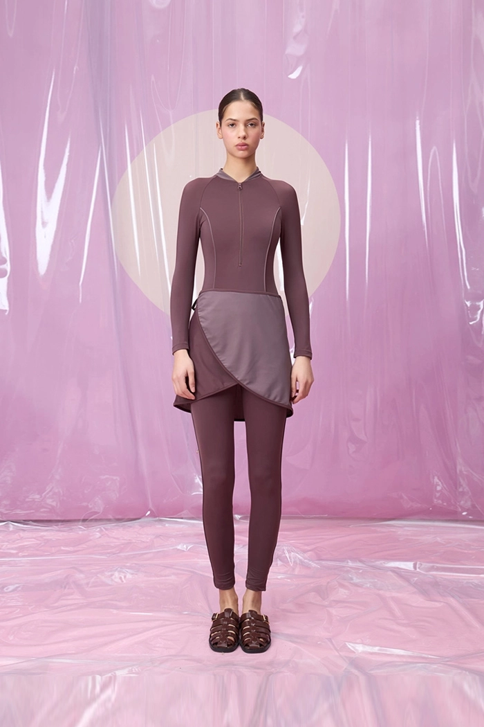 CANDORA ROUGE FERMUAR DETAYLI ETEKLİ TESETTÜR TAKIM MAYO