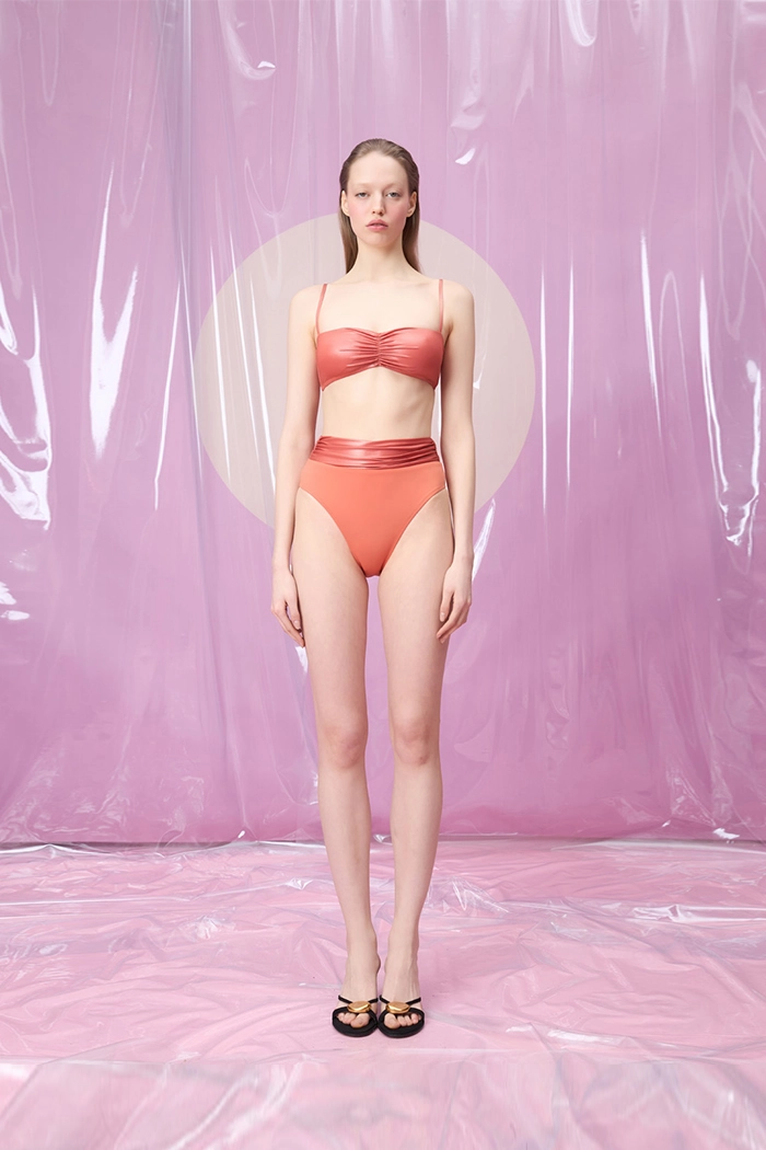 DORINA BURNT ORANGE DRAPELI CIFT RENK STRAPLEZ BIKINI TAKIMI