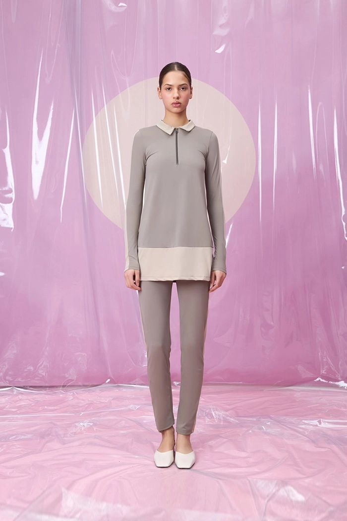 EVITA CRISPALE GREY POLO YAKA UZUN TESETTÜR TAKIM MAYO